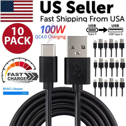 10x Type C to USB-A Fast Charge Cable Cord Charging Quick Charger Bulk Wholesale