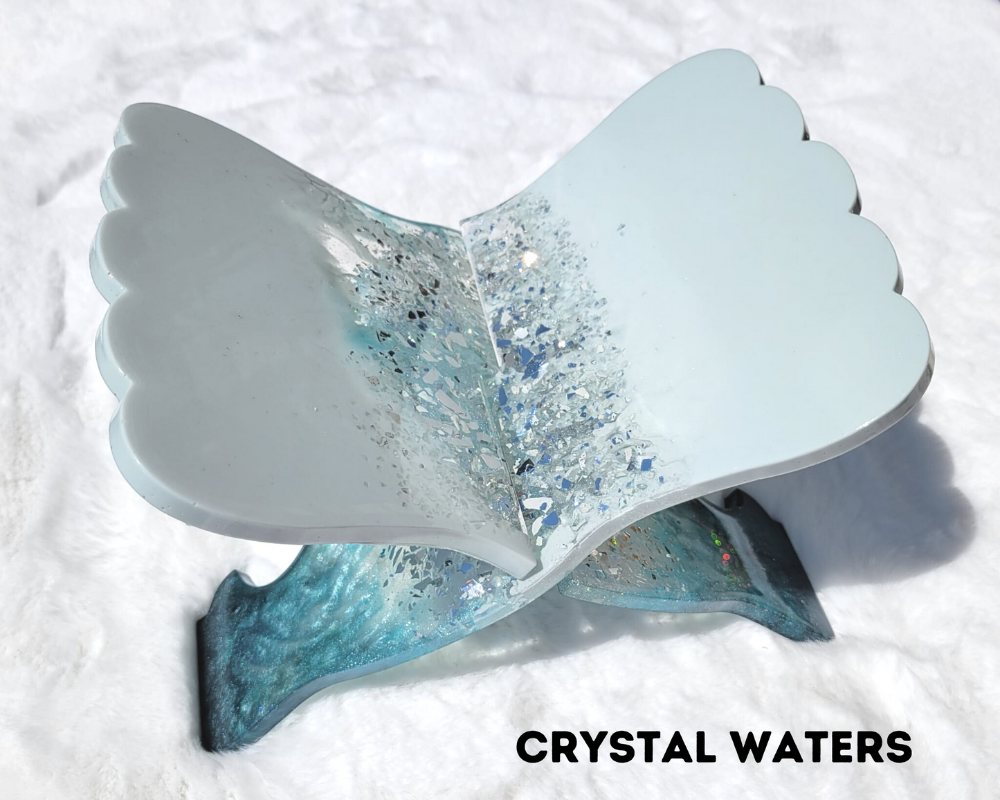 Crystal Waters - White and Crystal Blue Book holder, Quran Holder, Office Shelf Book Stands, Rihaal, Modern Book Holders, Trendy Home Decor