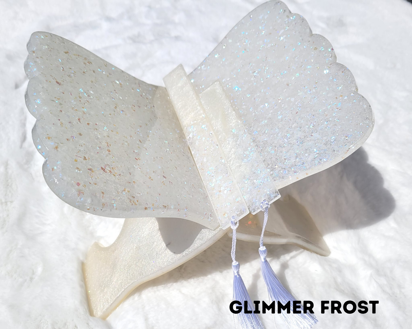 Glimmer Frost - Icy White and Full of Sparkle Book holder, Quran Holder, Office Shelf Book Stands, Rihaal, Modern Book Holders, Trendy Home Decor