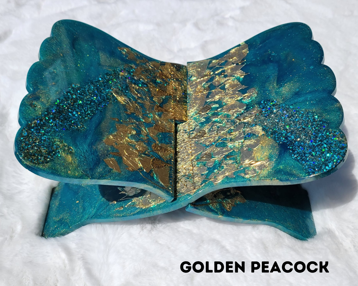 Golden Peacock - Aqua Marine Blue with Gold Foil Detail Book holder, Quran Holder, Office Shelf Book Stands, Rihaal, Modern Book Holders, Trendy Home Decor